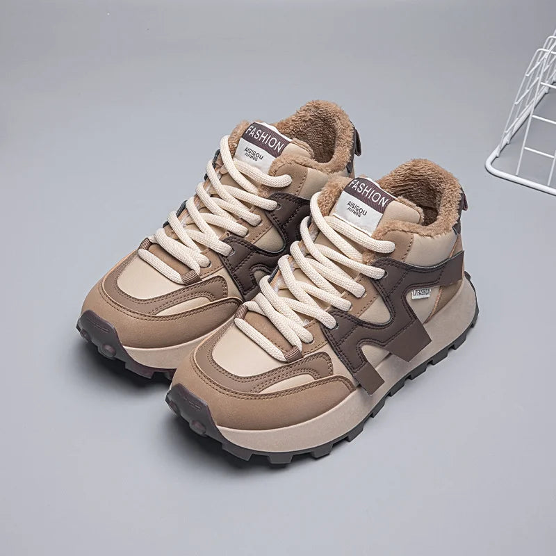 Women's Sports Shoes Tennis Thick-soled Velvet Warm Winter Fashion Zpaxo Brown 35(Foot 22.5cm) China Mainland