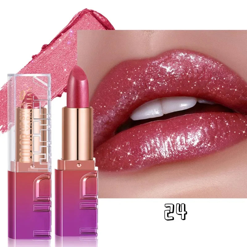 6 Colors Bold & Intense Glitter Shiny Lipstick Waterproof Moisturize Pearlescent Lipgloss Luxurious Sparkling Lip Gloss Makeup Zpaxo 24