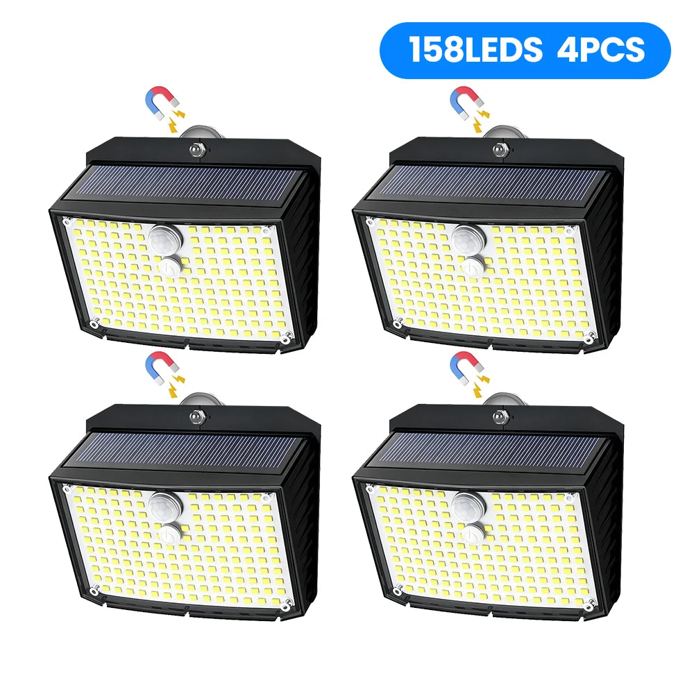 Magnetic 158LED Solar Lights Outdoor Waterproof 3 Lighting Modes Motion Sensor Flood Wall Light Solar Powered Garden Lights Zpaxo 158LED-4PCS