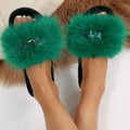 Women Summer Casual Fluffy Slippers Fur Flat Non-slip Furry Large Zpaxo green 42-43
