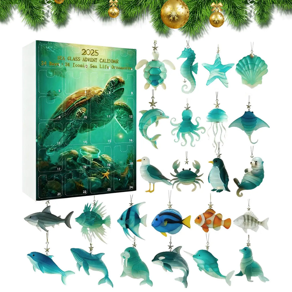 Christmas Countdown Calendar 24 Days 2D Acrylic Pendants Sea Animal