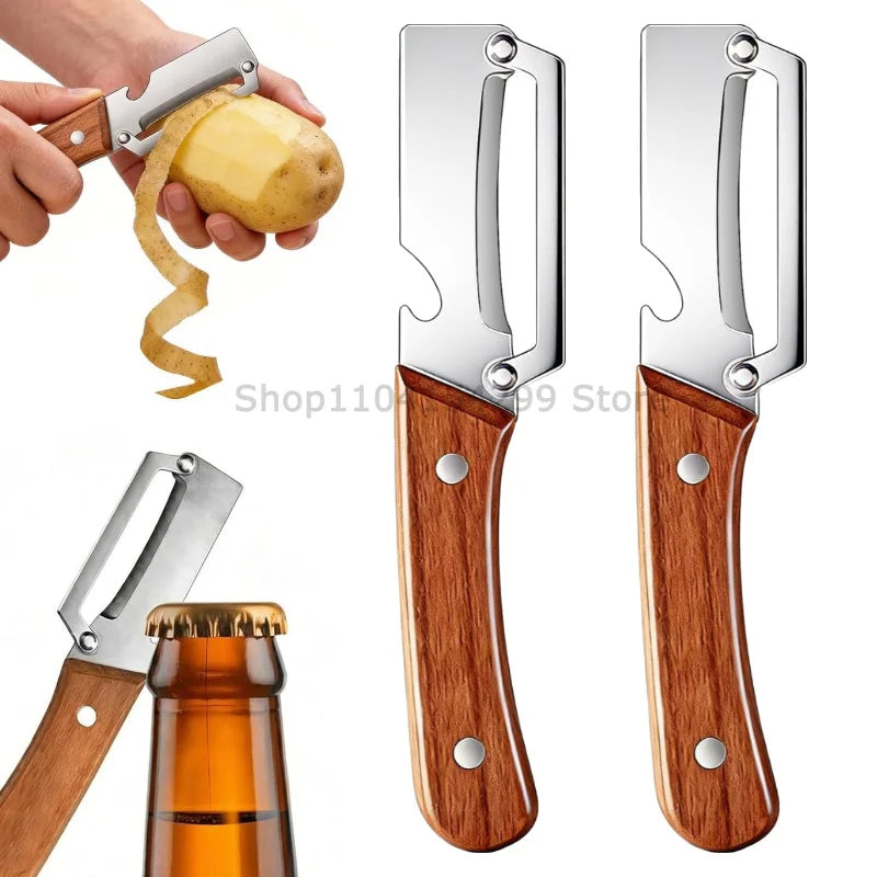 2026 New Paring Knife Ergonomic Wood Handle Knife Stainless Steel Vegetable Peeler with Wooden Handle 2-in-1 Fruit Potato Peeler Zpaxo plastic Peeler-2PCS