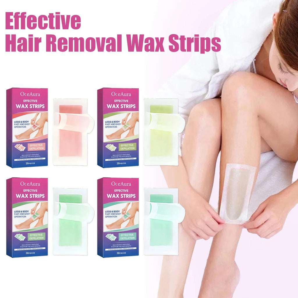 OceAura Cold Wax Strips – Body & Face Hair Removal, 30 Pcs Cold Wax Strips Zpaxo