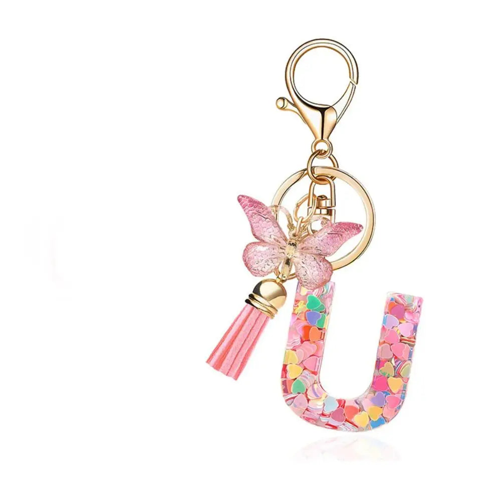 Dreamy 26 Letter Keychain Sequin Alphabet Butterfly Initial Keyring Butterfly Tassel Alphabet Key Chain Handbag DecorWomen Zpaxo Letter U