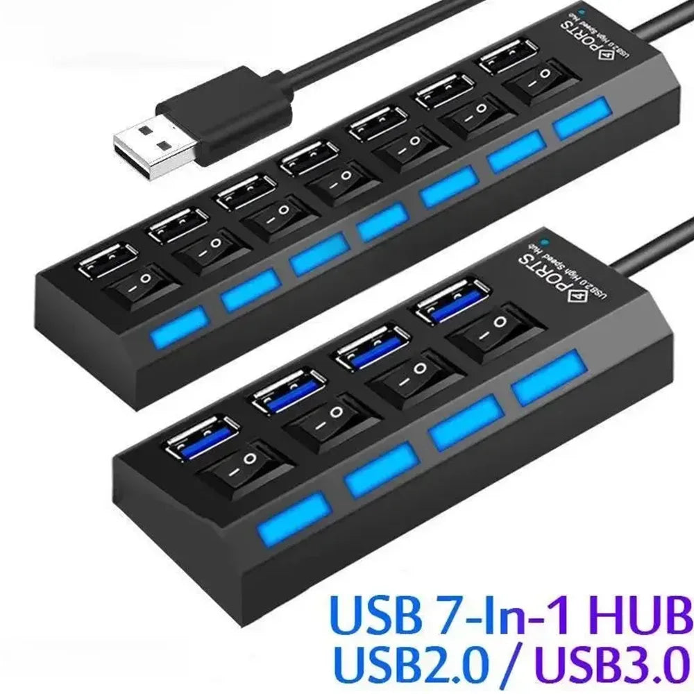 Switch Extension Hub 7-port USB2.0 Hub Computer USB Extension Hub One Drag Seven USB2.0 Splitter PC Laptop Desktop Zpaxo