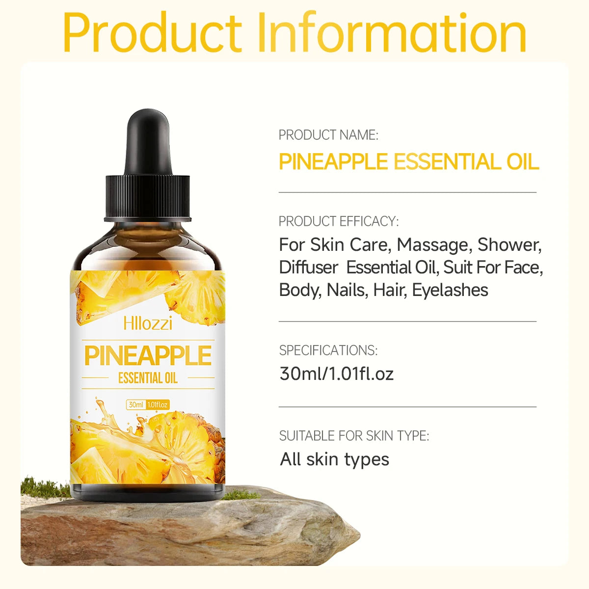 Pineapple Facial Oil deeply nourishes, fresh fruity scent, for skin care, reduces dry hair, suitable for dry hair, unisex Zpaxo