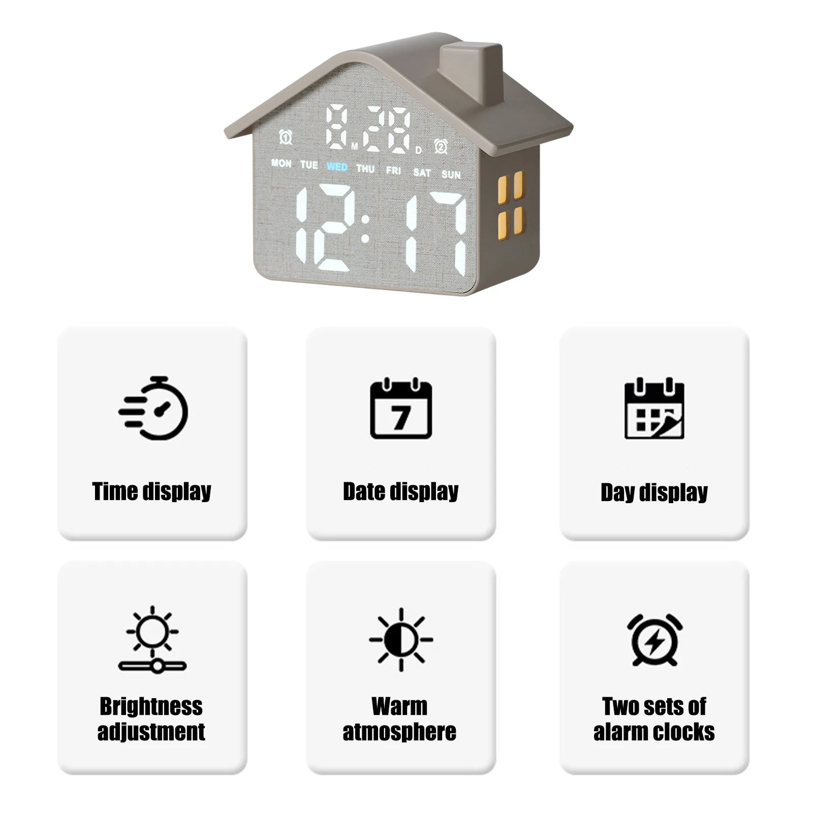 Led House Shaped Digital Alarm Clock Simple Electronic Small Night