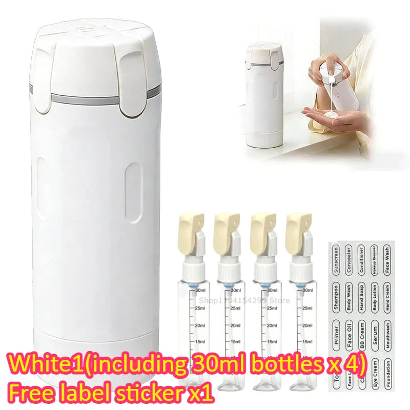 4 in 1 Portable Leakproof Travel Bottle Dispenser set Travel Container Journey for Shampoo Bottle Soap and Shampoo Dispenser Zpaxo White
