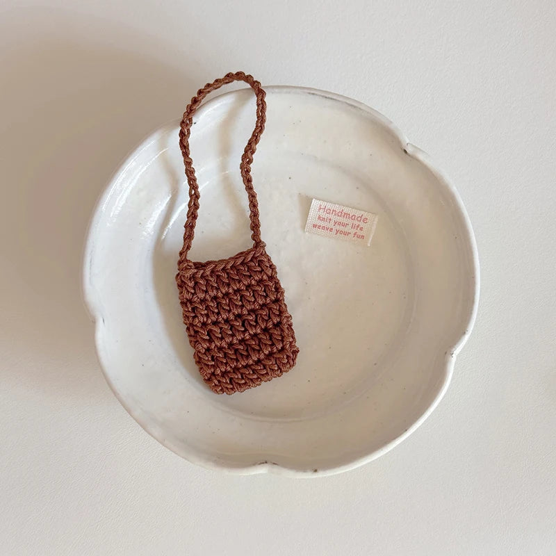 ▶1PCS Hand-crocheted Flower Bag For 15/17cm Doll Dollhouse Kids Toys Doll Satchel Baby Clothes Cute Doll Accessories Zpaxo Coffee