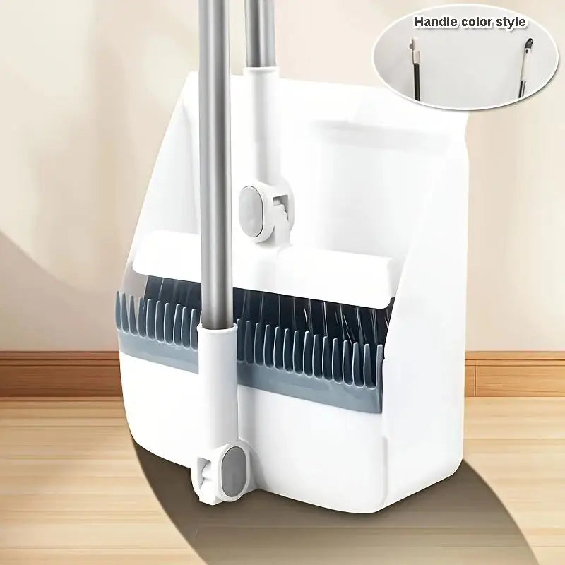 Upright Broom & Dustpan Set | Long Handle, 180° Rotation Broom & Dustpan Set Zpaxo White