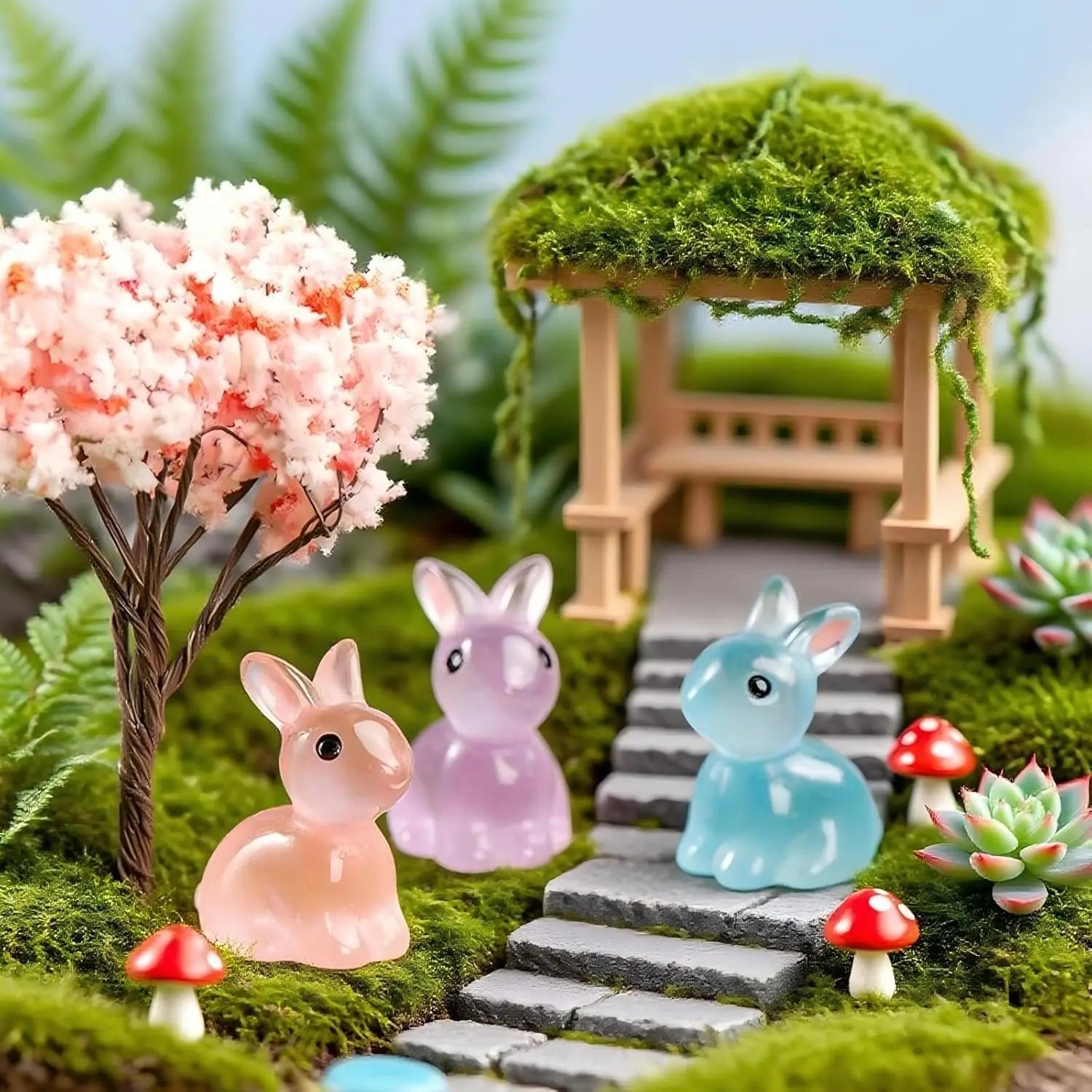 Glow-in-the-Dark Bunny Figurines | Fairy Garden Terrarium Decor