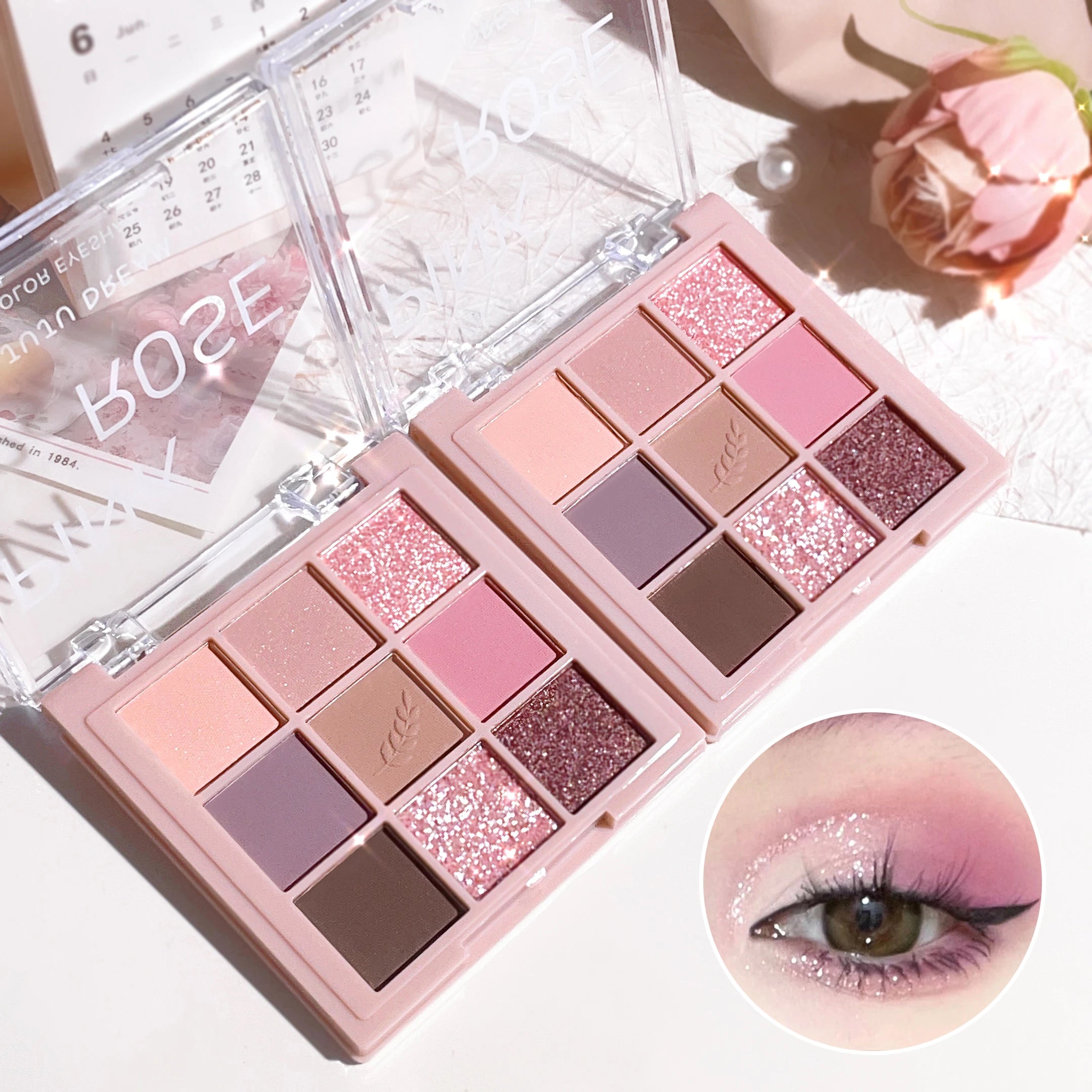 Smoky pink rose nine shades of eyeshadow, grey pink, smoky makeup, matte pearlescent silkworm brightening makeup Zpaxo