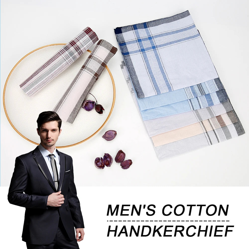 10Pcs Cotton Handkerchiefs Soft Stripe Checkered Pattern Pocket Square Hankies Gentleman for Men Cotton Wedding Suit Handkerchie Zpaxo