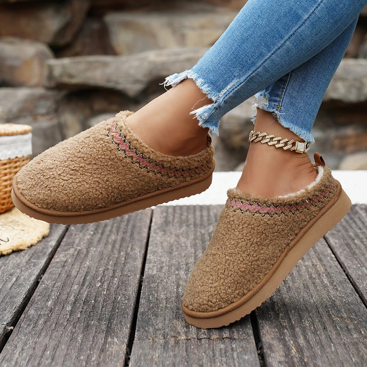 Women Ankle Boots Fashionable Shoes Women Thick Bottom Winter Slip-On Half Slippers Thickened Fluff Comfortable Boots Women Zpaxo