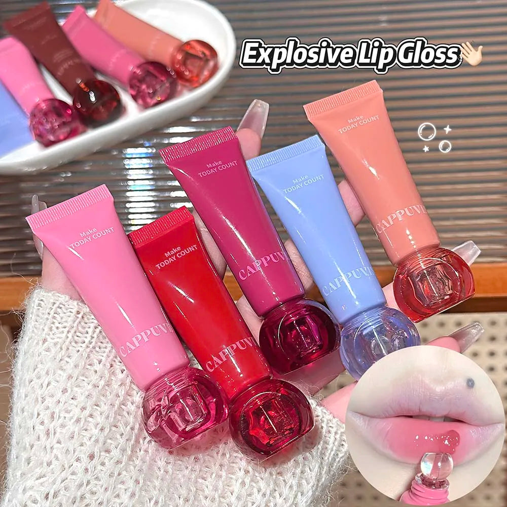 Korean Glass Lip Glaze Moisturizing Crystal Round Head Water Light Translucent Lip Gloss High-Shine Natural Lip Tint Cosmetics Zpaxo