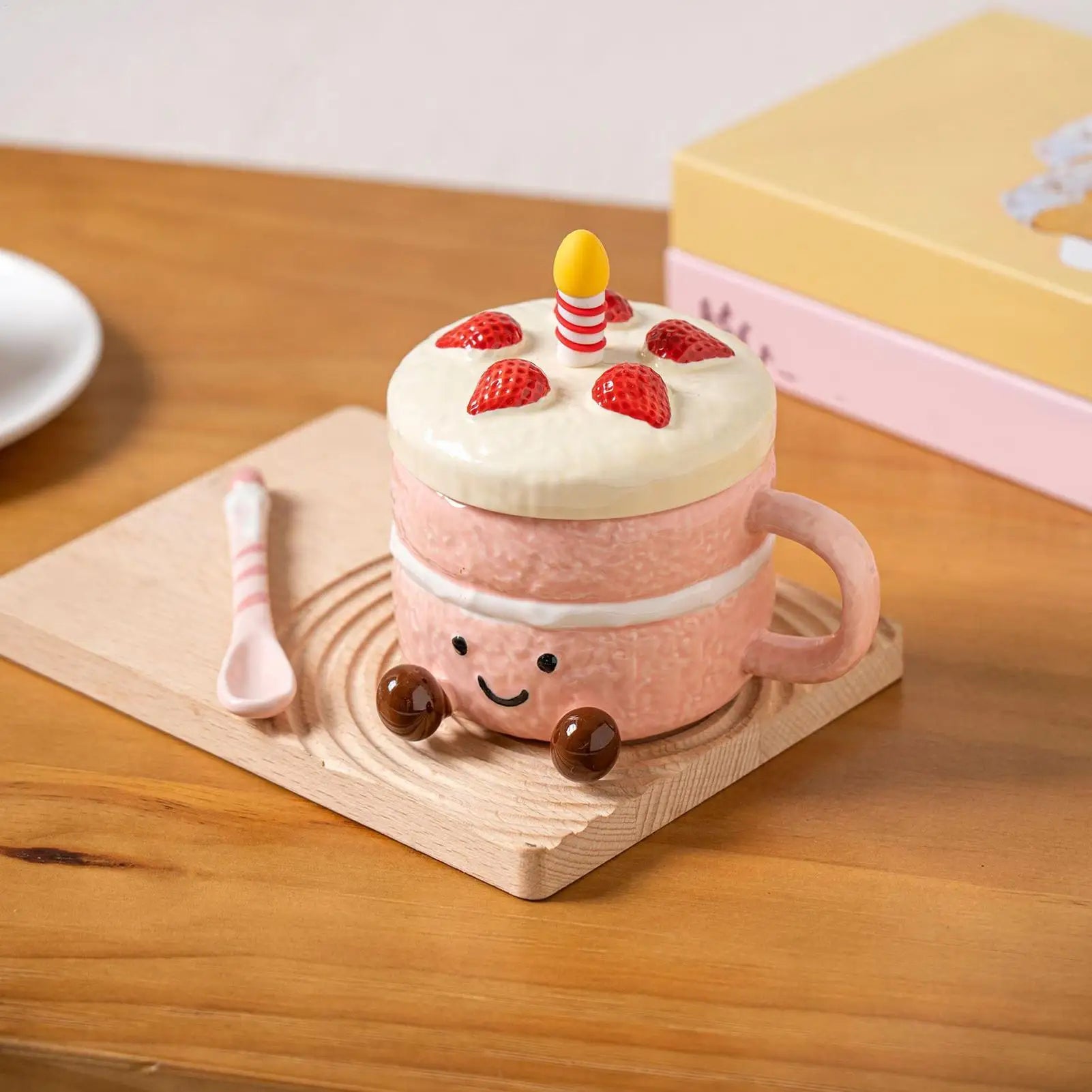 Funny Mugs For Women 400ml Ceramic With Lid Spoon Cake Shaped Aesthetic Mug Tea Cup For Women Christmas Birthday Valentines Day Zpaxo
