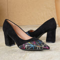 Women's 3-Inch Square Heel Pumps – Pointed Toe Faux Suede
