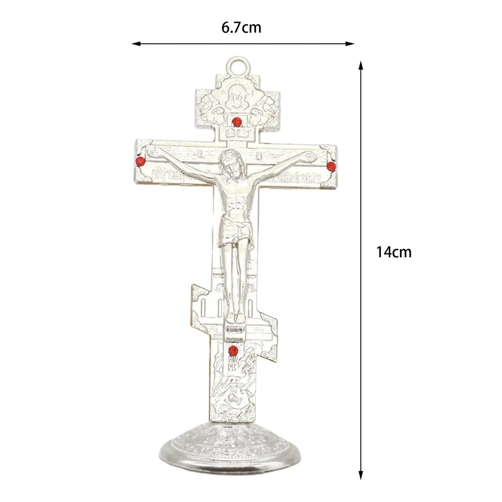 Jesus Cross for Desk Metal with Base Tabletop Ornaments Christian Home Goods Prayer Utensils Table Top Crucifix Cross Catholic Zpaxo