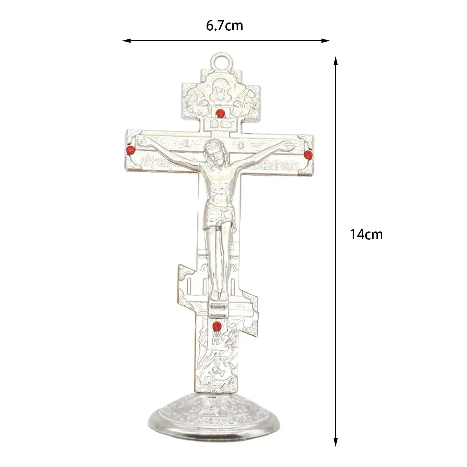 Jesus Cross for Desk Metal with Base Tabletop Ornaments Christian Home Goods Prayer Utensils Table Top Crucifix Cross Catholic Zpaxo