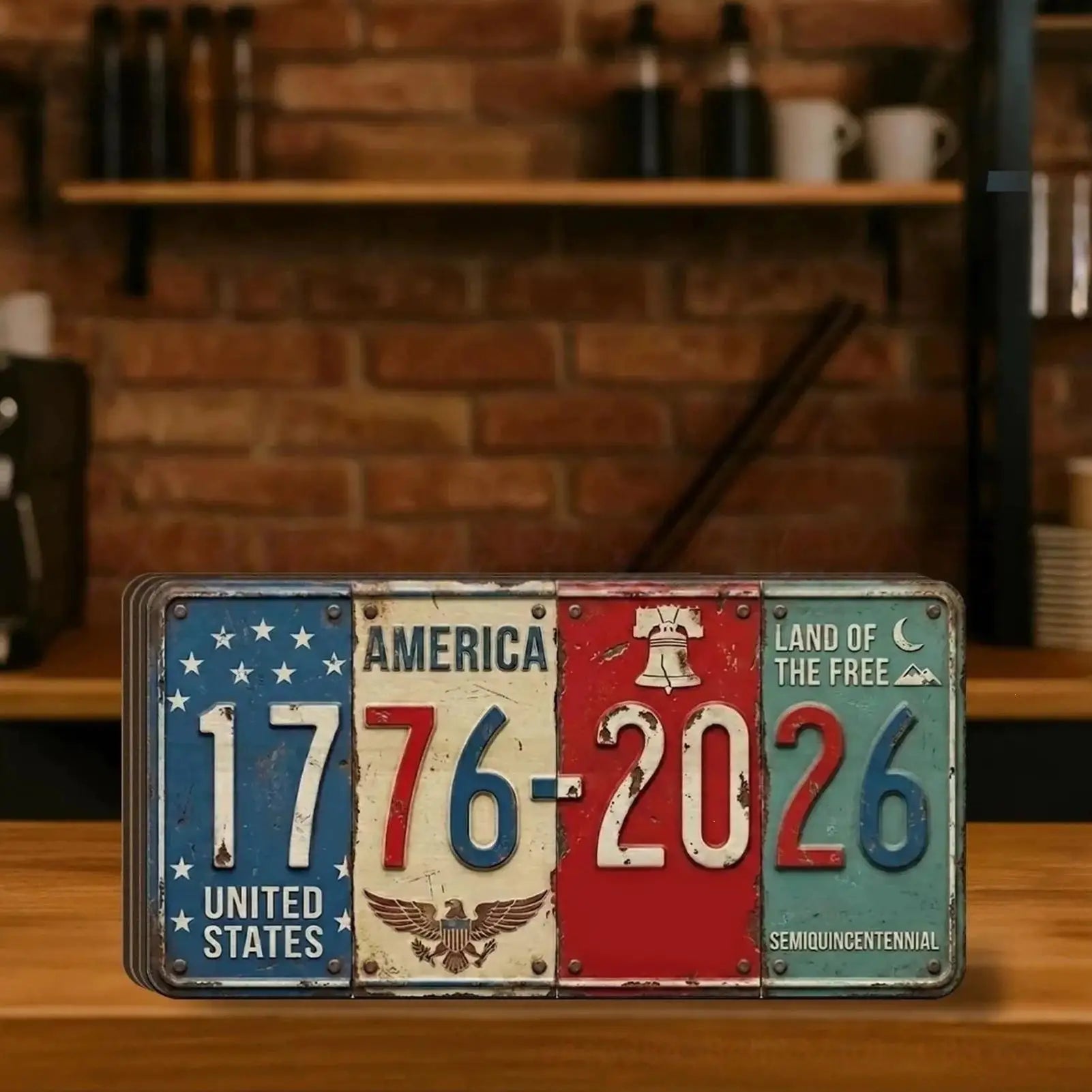 4th July License Plate 250 Years Commemorative Sign 1776-2026 Wall