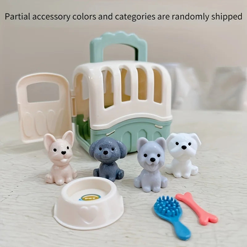 Cute Dog Pet Basket Family Toys Doll Cage Scene Playing Christmas Zpaxo light green