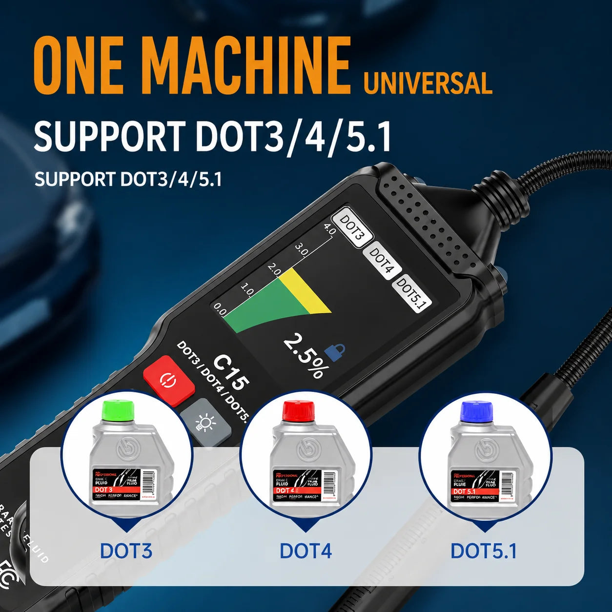 Automotive Brake Fluid Tester Test Oil Liquid Quality Water Content DOT3 DOT4 DOT5.1 Digital LCD Analyzer Flexible Probe Tool Zpaxo