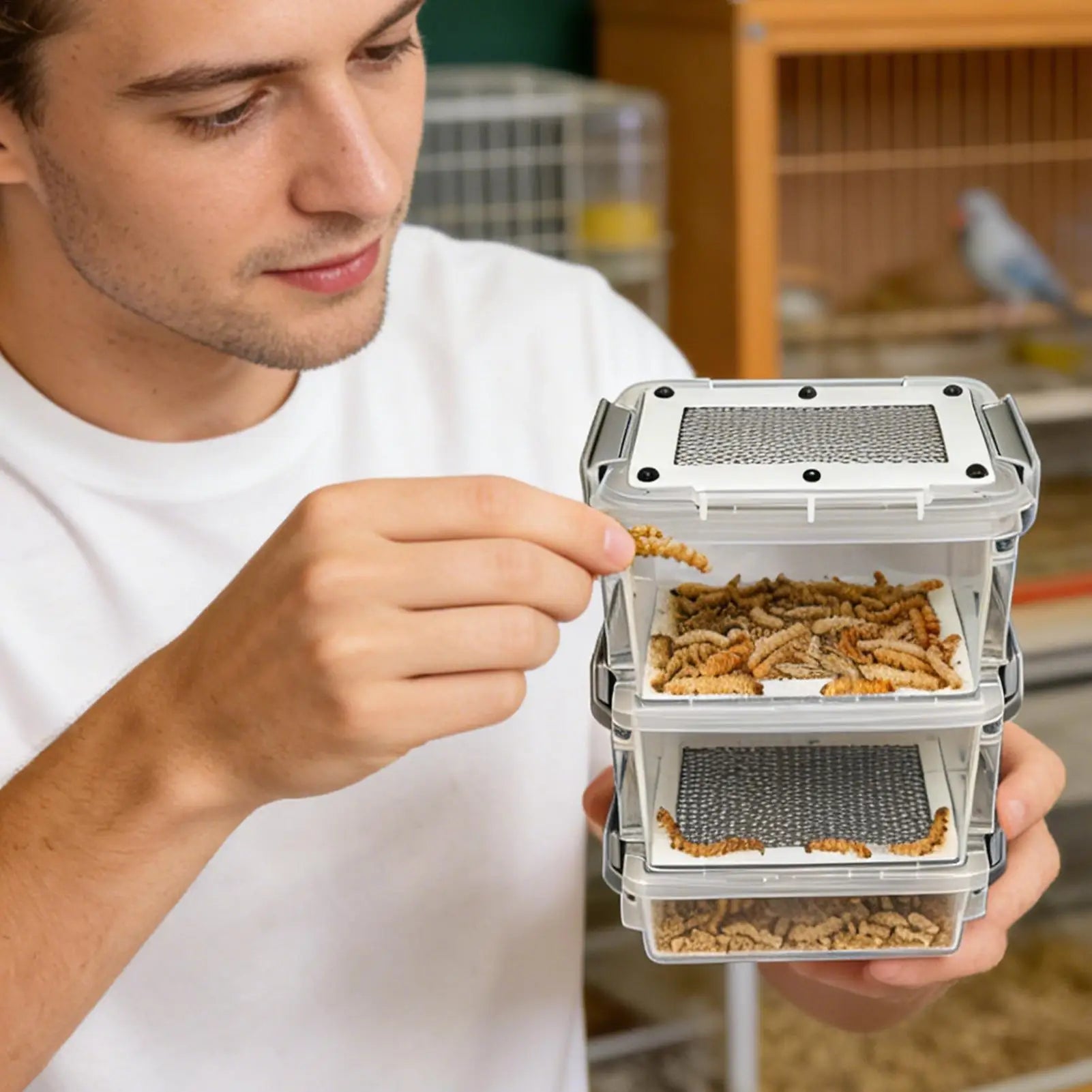Mealworm Breeding Kit 3-Layer Silkworm Feeder Bin Corn Worm Breeder Box for Pet Parents Animal Lovers Keepers Breeders Hobbyists Zpaxo