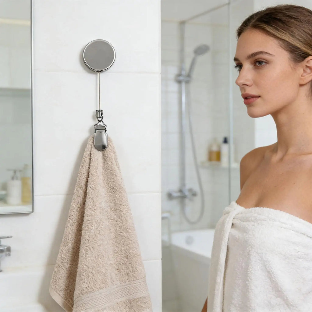 Kitchen Towel Clip Adhesive Wall Mount 60cm Retractable Metal Dishwasher Towel Clip for Smooth Walls Home Bedroom Bathroom Zpaxo