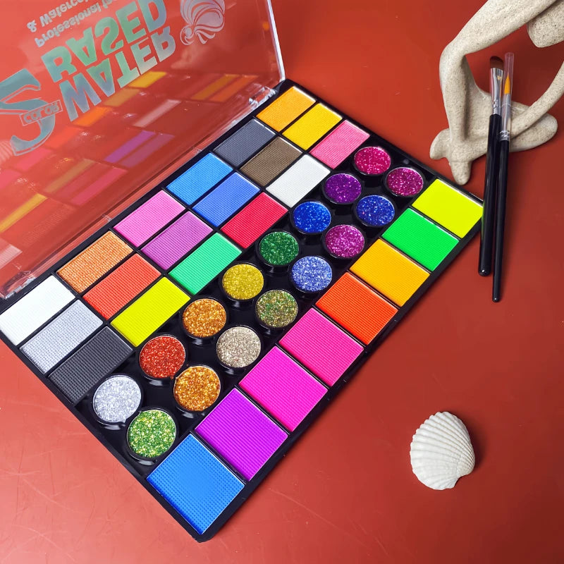 42 Colors Face Body Painting Water Soluble UV Neon Paint Art Makeup Zpaxo 42 color and 2 brush