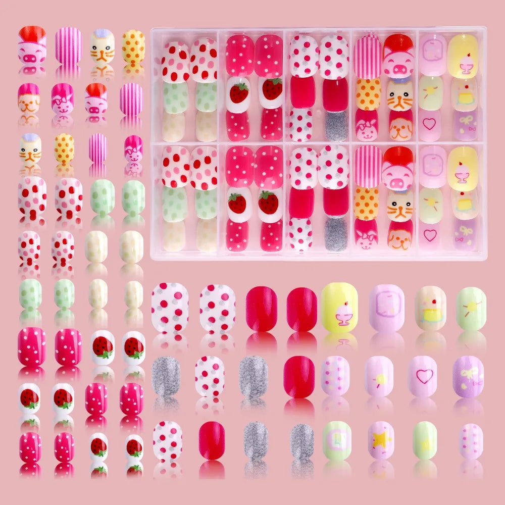 Kawaii Children False Nails Flower Heart Candy Kids Fake Ice Cream Zpaxo Style 04
