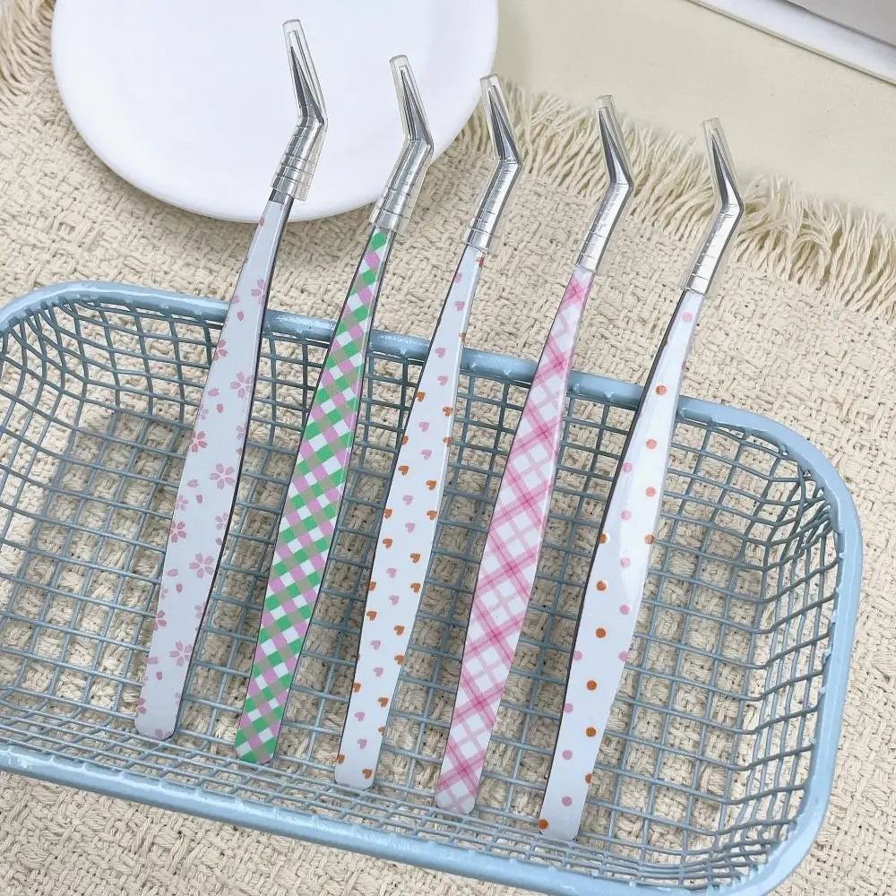 Metal Curved Stickers Tweezers Precision Cartoon Lashes Extension Zpaxo