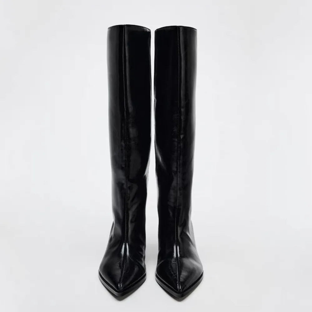 2026 Wide Boot Tube Pointed Toe Heel Pants Long Boots Faion Knight