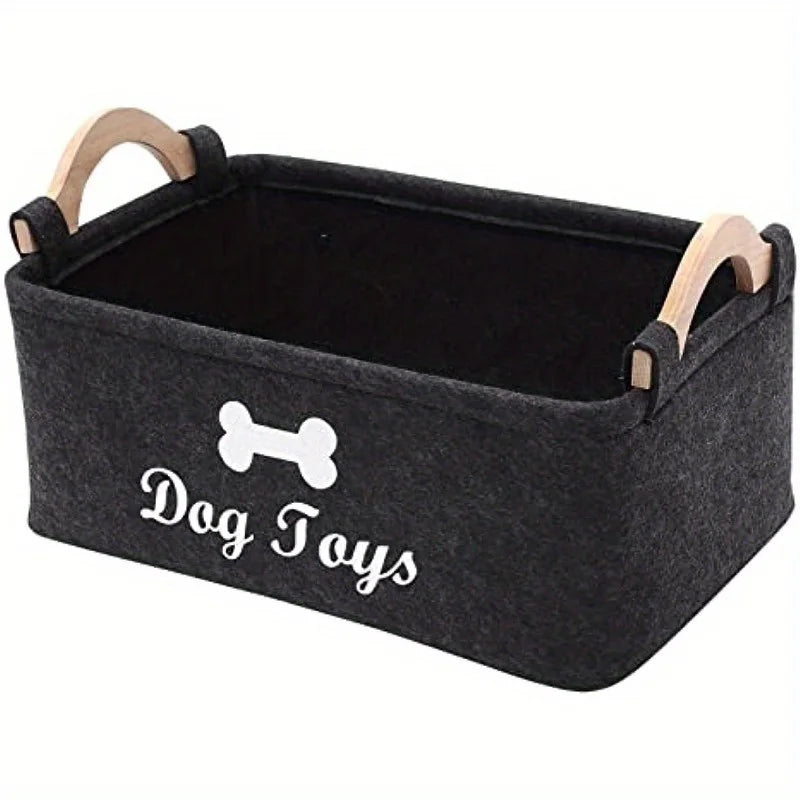 Felt Pet Toy Box, Dog Toy Box, Storage Basket Chest Organizer For Organizing Pet Toys, Blankets, Leashes And Food Zpaxo black