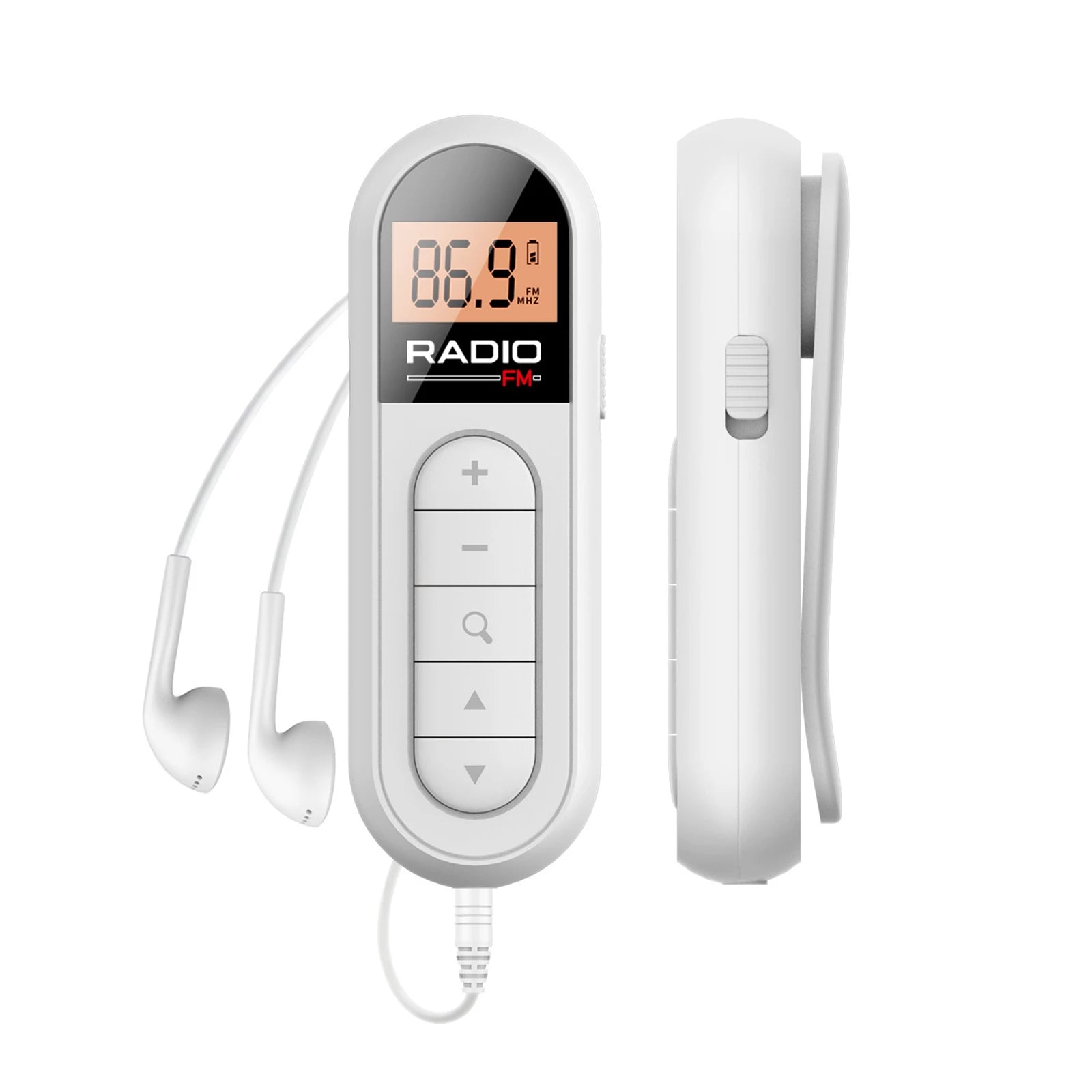 Portable FM Radio Digital Tuning LCD Display Headphones Belt Clip Gym