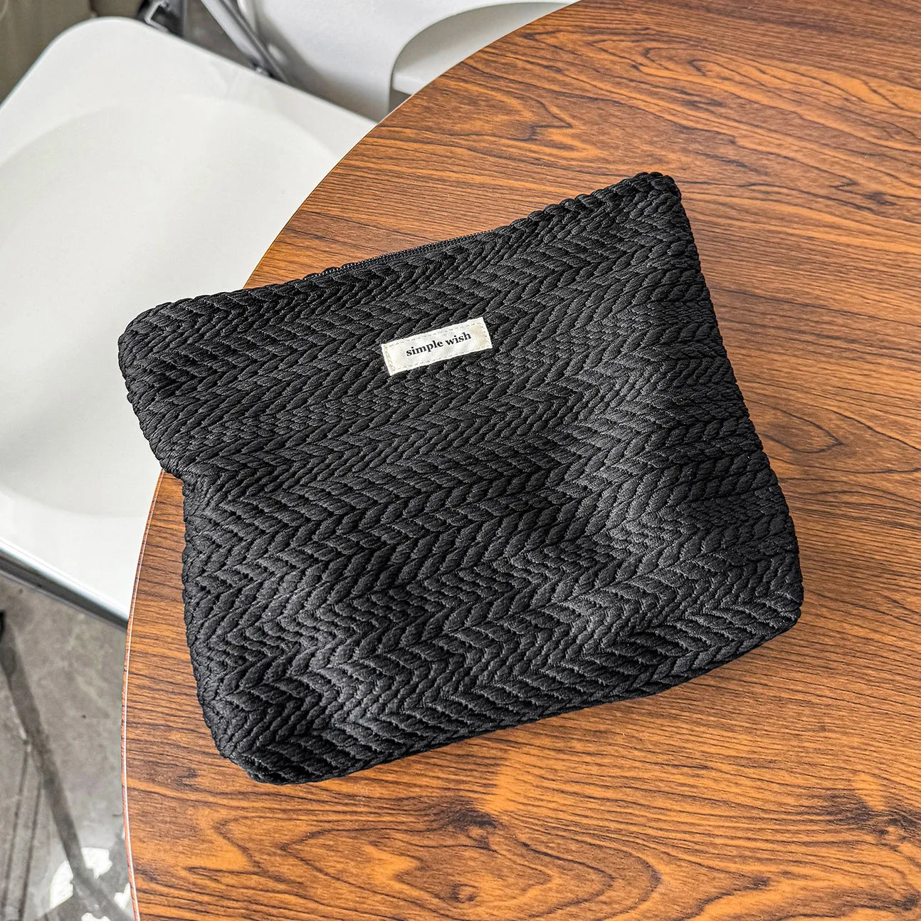 Handwoven Crochet Makeup Bag – Zipper Cotton Cosmetic Pouch Cosmetic Pouch Zpaxo Black 26x18cm