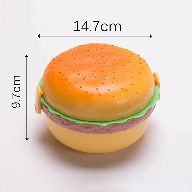 Hamburger Lunch Box Double Tier Cute Burger Bento Box Microwave Food Container Fork Tableware Set Zpaxo