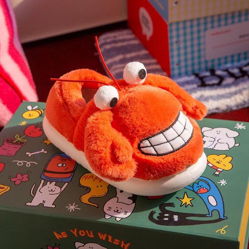 Funny Crab Plush Slippers Women Men Unisex Winter Warm Furry