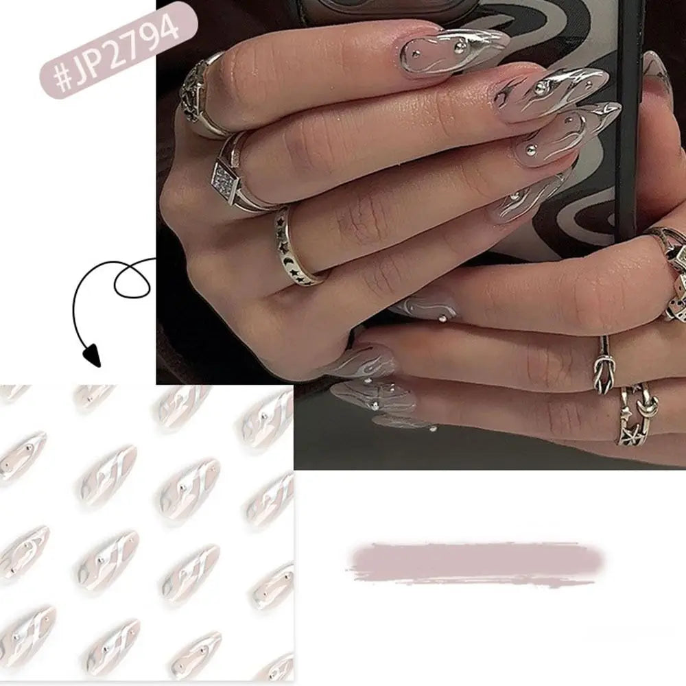 24pcs Long Almond False Nails French Leopard Star Press on Nails Fake Nails DIY Manicure Detachable Nail Tips Zpaxo