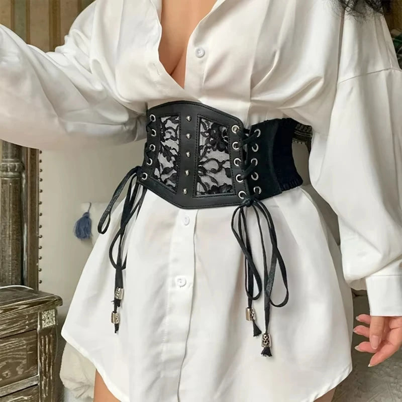 Women's Retro Elastic Lace Corset Belt – Gothic Punk Waist Girdle Lace Corset Belt Zpaxo