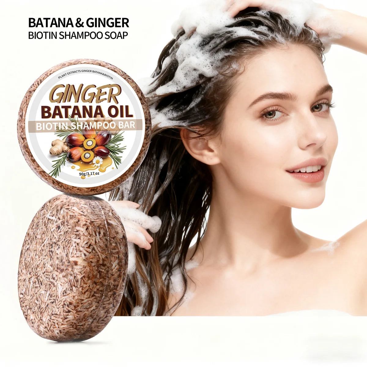 Batana & Ginger Oil Shampoo Bar – Natural 2-in-1 Hair Soap 90g Shampoo Bar Soap Zpaxo