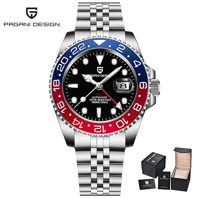 New GMT Watch PAGANI DESIGN 40mm Men Wristwatch Classic Luxury Mechanical Watches Top Brand 100M Waterproof Watches for Man 2026 Zpaxo Jubilee blue red United States