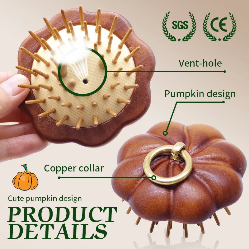 Sandalwood Mini Hair Brush Women Portable Pocket Hair Comb Head Scalp Massage Brush Wide Tooth Comb New Design Pumpkin Style Zpaxo