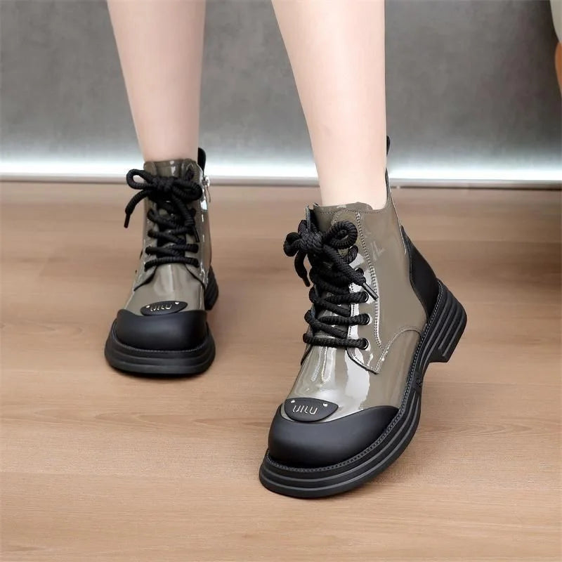 Ankle Boots Women Winter Round Toe Lace-up Short Women's Platform Zpaxo