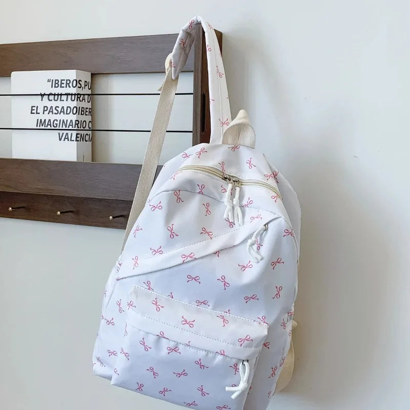 Trendy Cute Bow Print Backpack School Laptop Protection Adjustable