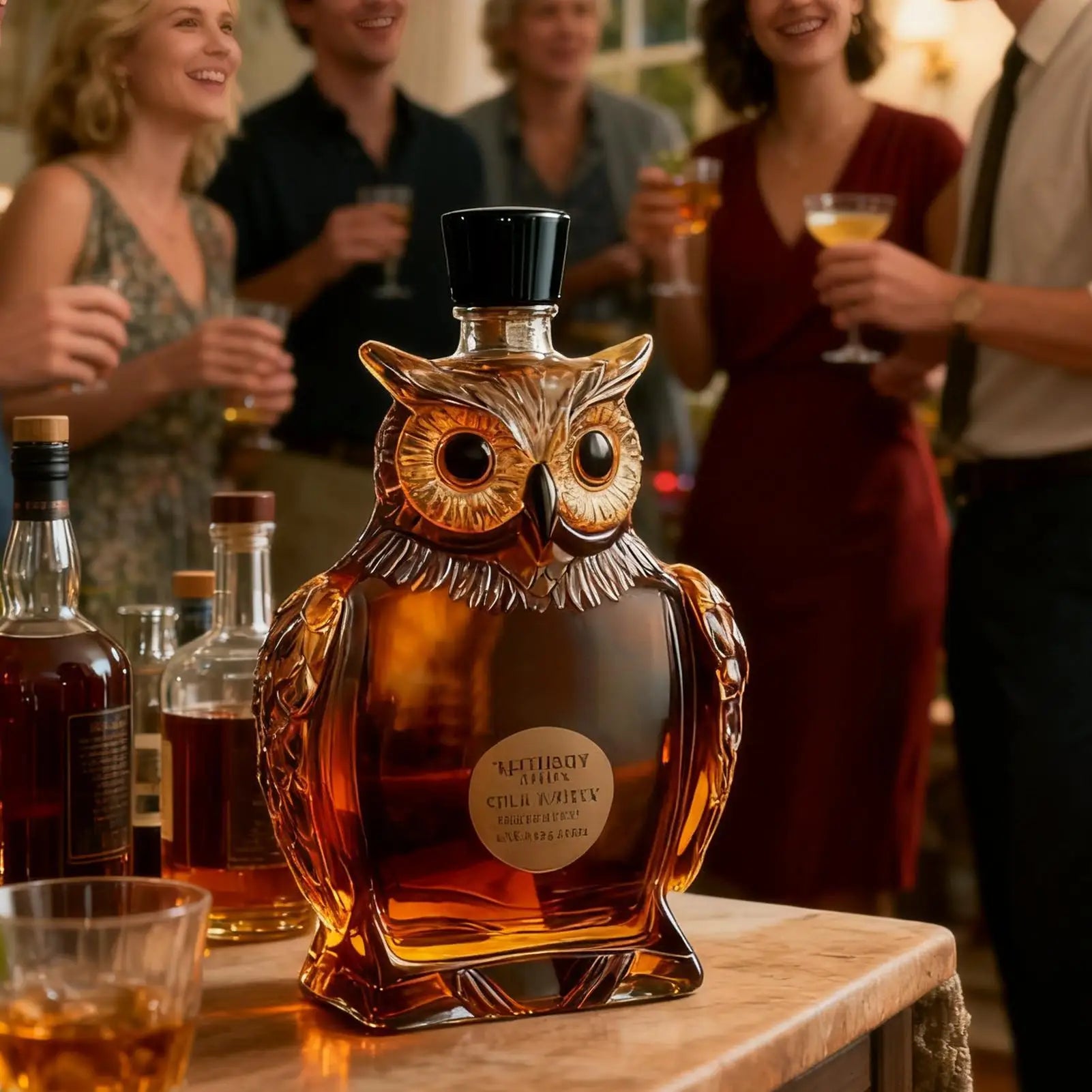 Whiskey Decanter Bottle Owl Shape Vintage Wine Glass Father Boyfriend