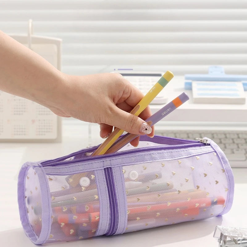 Multi-purpose Mesh Vertical Pencil Case Pencil Pouch Student Stationery Organizer School Supplies Makeup Travel Cosmetic Bag YUZ Zpaxo