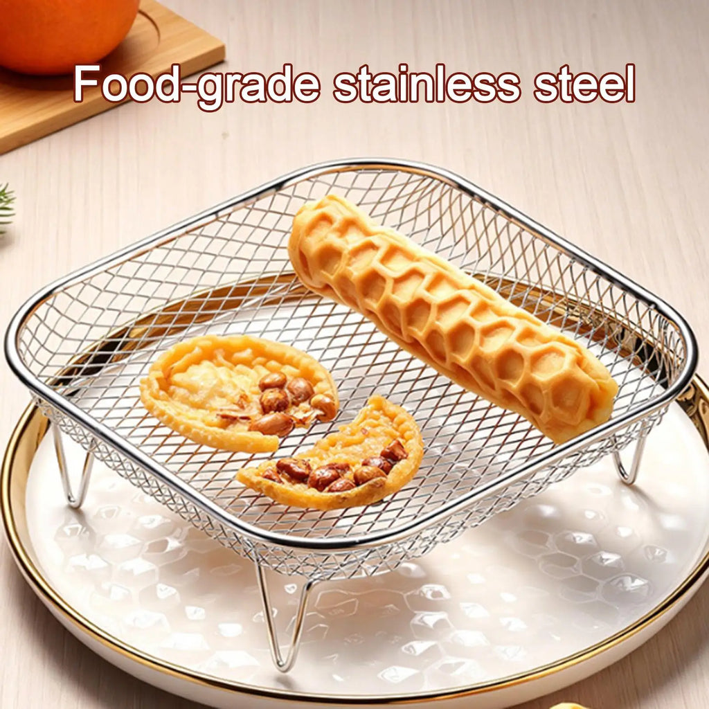 Stainless Steel Air Fryer Tray Food Grade Square Stackable Mesh