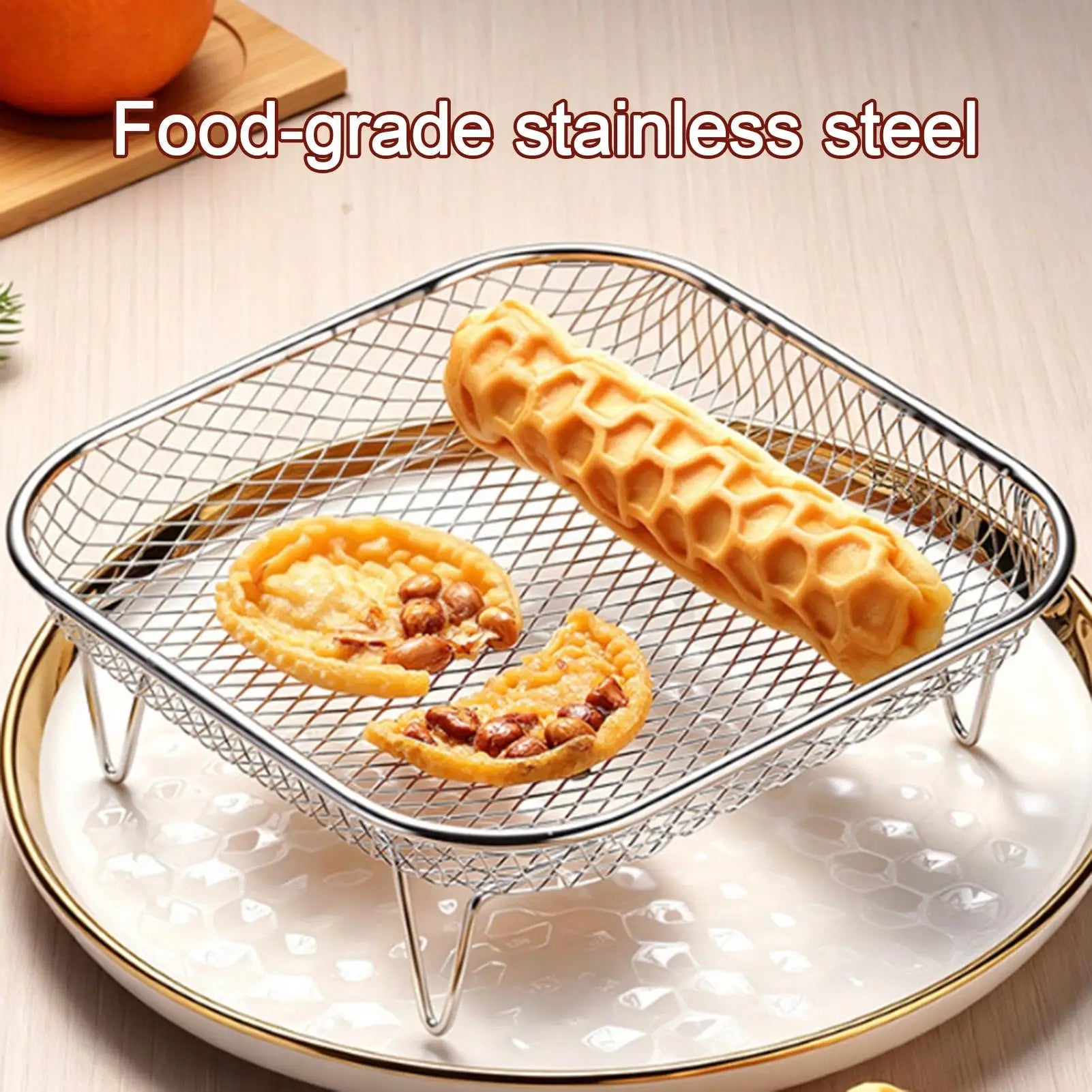 Stainless Steel Air Fryer Tray Food Grade Square Stackable Mesh