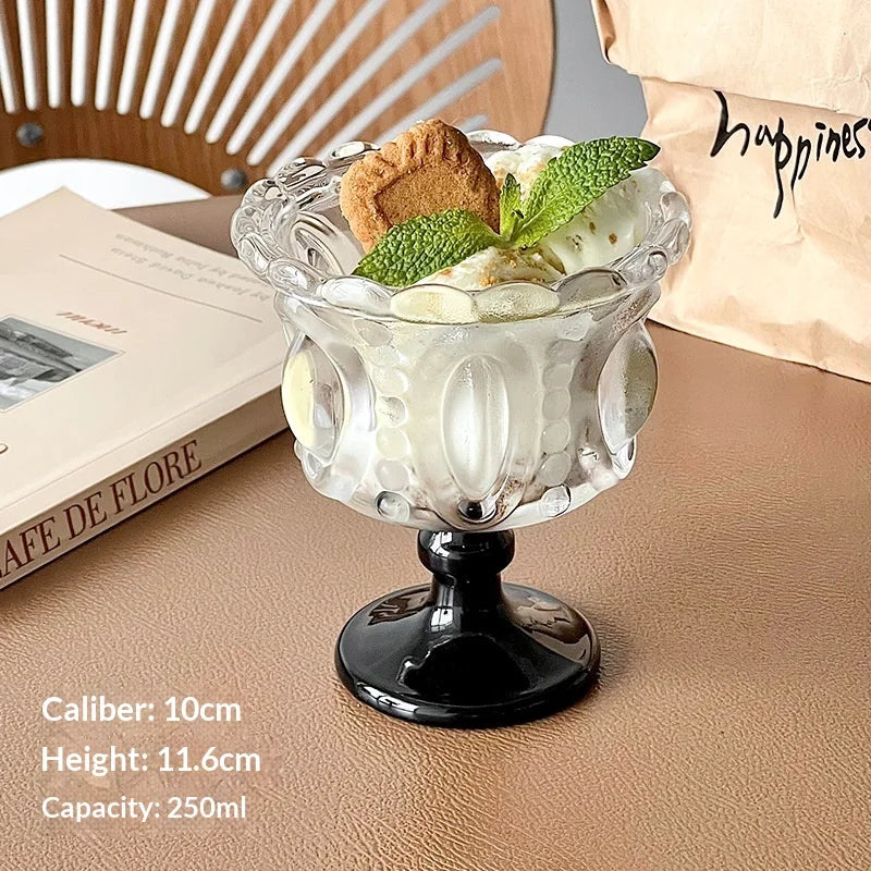 Hot Nordic Relief Cup Glass Cup Ice Cream Ice Cream Dessert Yogurt Pudding Home Dessert Coffee Cup Home Breakfast Container Zpaxo Black 230