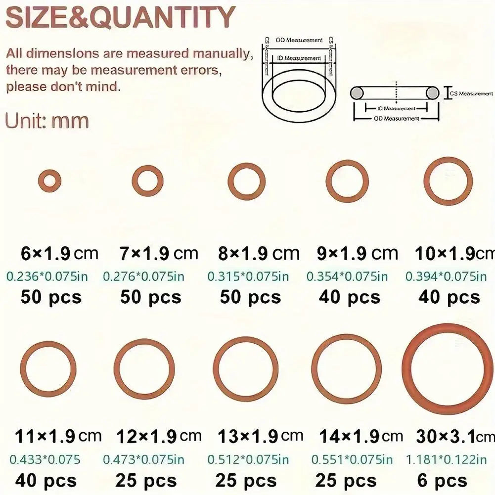 351pc Silicone O-Ring Set 10 Sizes – Oil & Heat Resistant Seals O-Ring Seal Kit Zpaxo